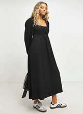 Simply Be Plus Size 22 24 Black Waffle Midi / Midaxi Long Sleeved Dress