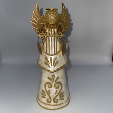 Pier 1 Angel Tree Topper Capiz Shell Christmas Ornament Pearl Gold Glitter Metal