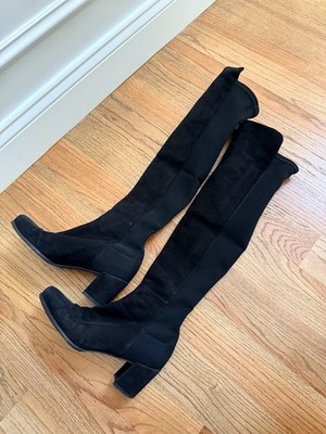 Stuart Weitzman Women 5050 Block Black Suede Boots Over The Knee Size 7.5M