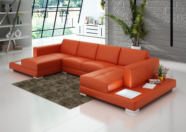 U Form Sofa Couch Polster Garnitur Wohnlandschaft Design Ecksofa Leder Couchen-image
