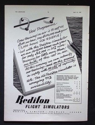 Original 1957 Werbung Redifon Flugsimulatoren Besatzung Ausbildung Kostenersparnis
