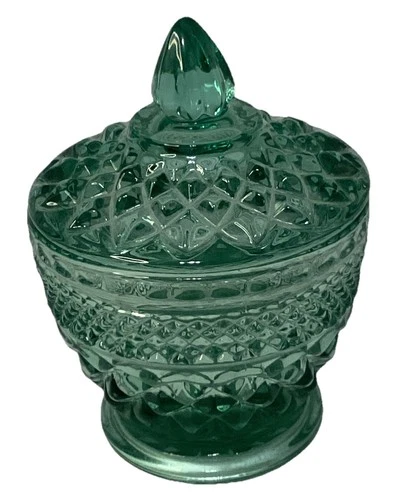 Vintage Anchor Hocking Wexford Green Sugar Bowl With Lid Excellent Condition