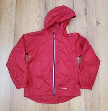 LL BEAN KIDS Size 8 Red Rain/Windbreak Jacket Hooded Lightweight Zip Pockets