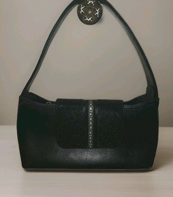 Genuine Stingray Skin & Black Leather Ladies Eye Cylinder Style Shoulder Bag