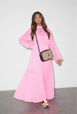 Never Fully Dressed Alesha Maxi Dress Solid Long Sleeve Sheer Resort XS 263965