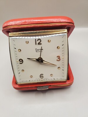 Vintage Swiza Coral Wind Up Travel Alarm Clock In Red Case | eBay UK