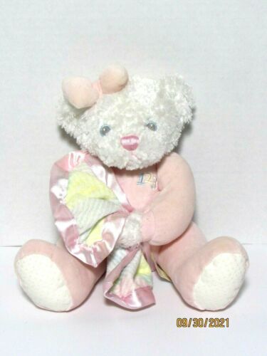 First & Main Pink Pajama Pal Pastel Bear Plush Blanket Pink Bow Stuffed Animal  - Picture 1 of 7