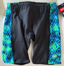 TYR Youth Boy's Kids 22 Black Blue Green Swim Suit Jammers Durafast Elite New