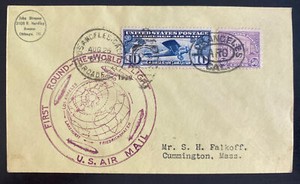 1929 Los Angeles CA USA LZ 127 Graf Zeppelin Round Flight cover To Cummington Ma