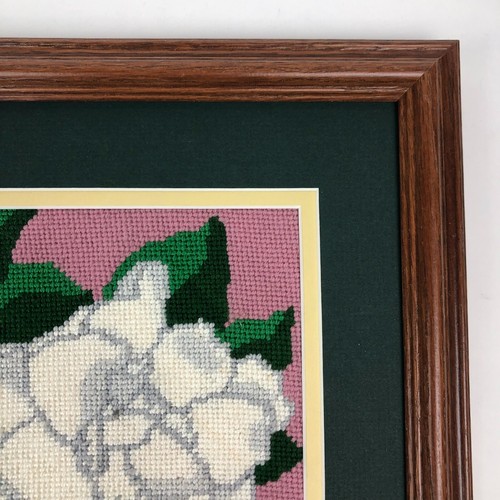 Cornice doppia verde opaco CUCITA A MANO bianco rosa foglie vintage 11,5"x11,5" - Foto 3 di 6