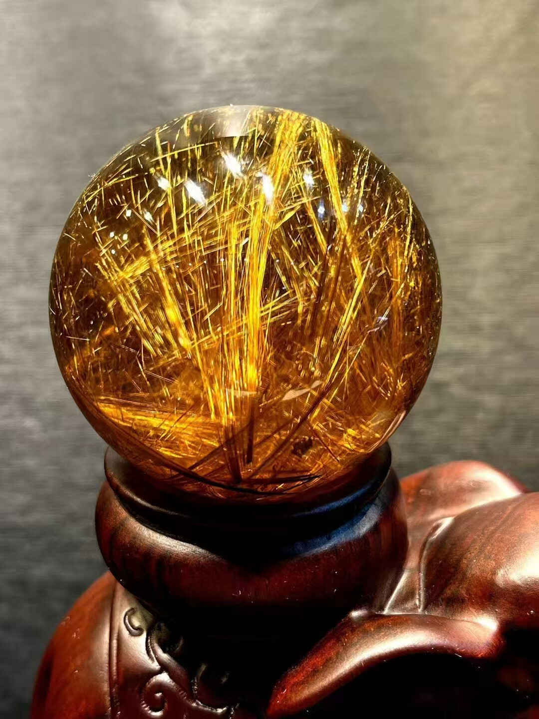 Top Rare Natural Rutilated gold Quartz crystal Sphere healing energy Ball 159g