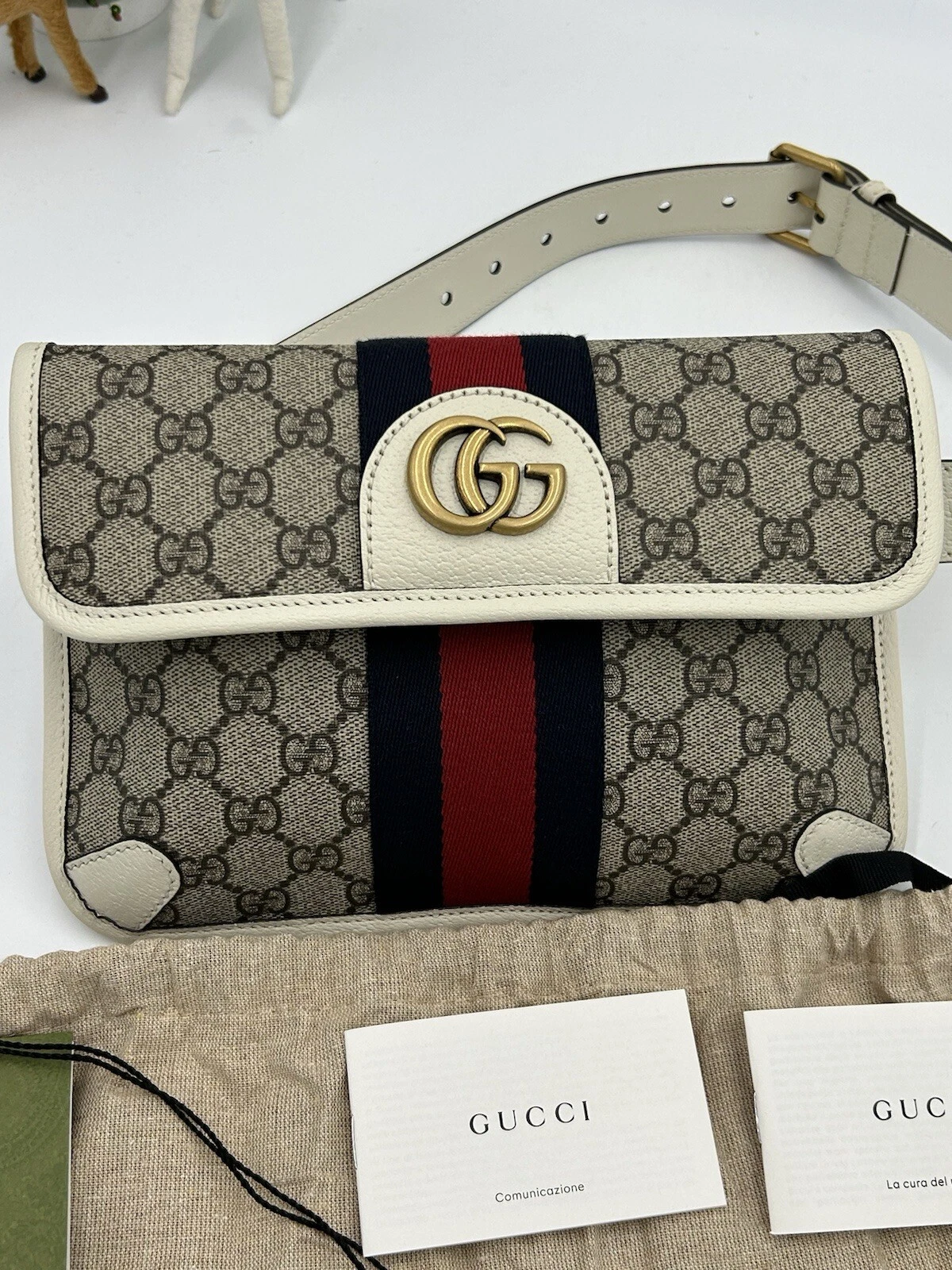 Sac ceinture femme Gucci marron/blanc toile GG Ophedia taille 80 cm/32” réglable