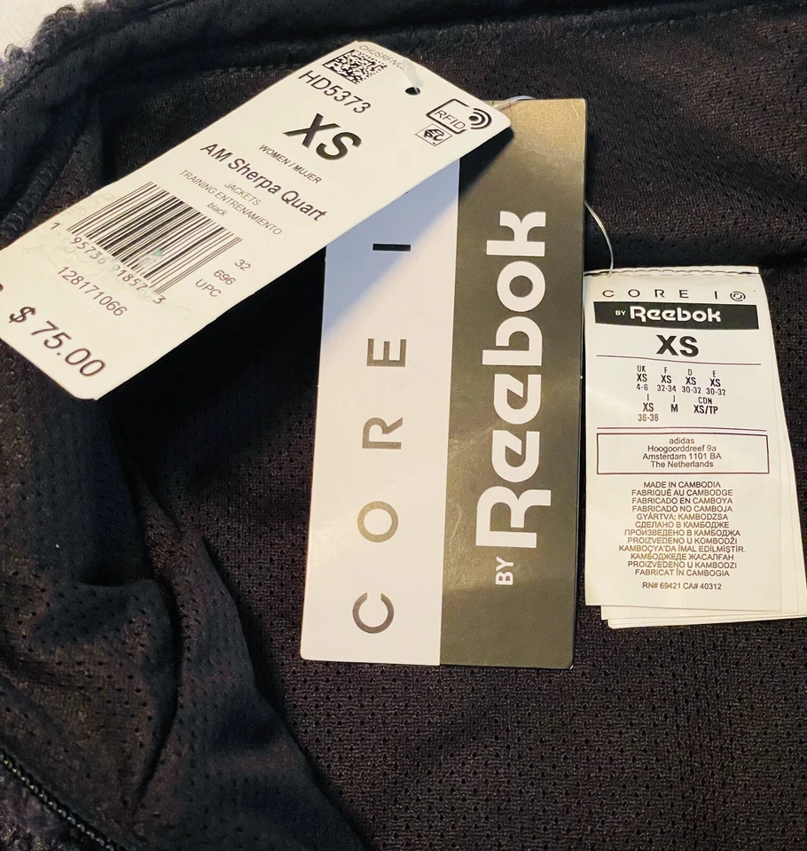 NUEVO CON ETIQUETAS Chaqueta Reebok Talla-XS-Core 10AM Sherpa Negra y Gris Unisex 1/4 Cremallera Bolsillo-B600 Foto 4 de 4