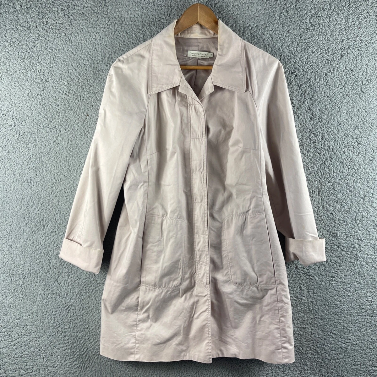 Veronika Maine Womens Coat 10 Beige Collared Button Overcoat