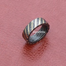 Custom Handmade Damascus steel Wedding ring brass Lines pattern design