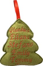 Decorazione Albero di Natale Personalizzata con Nomi Di Famiglia Ricamati! L11cm