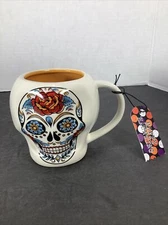 Brand New~Sugar Skull 16oz decorative mug/ cup~neutral/orange