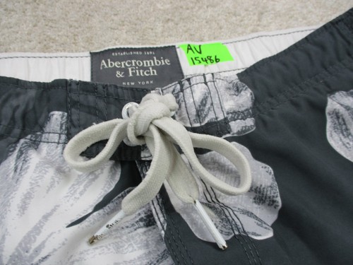 Abercrombie & Fitch Swim Trunks Men Large Gray White Floral Tuggers Bathing Suit - Picture 5 of 12