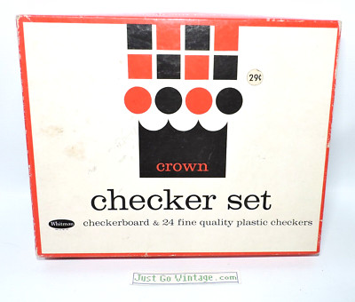 Vintage 1962 Whitman CROWN CHECKERS Set w/ Box, 29 cents, MISSING 1 red, 1 black