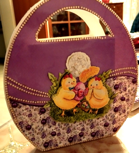 GESCHENKTASCHE OSTERN- verziert mit Steinchen und 3-D Motiv, zusammen gefaltet - Bild 6 von 8