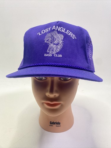 Vintage Lost Anglers Bass Club Trucker Hat Rope Brim Snapback Purple San Sun - Picture 2 of 6