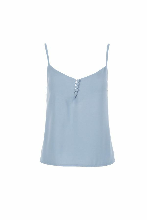 Top donna smanicato spalline bottoni svasato pastello blusa nuovo 65204 .