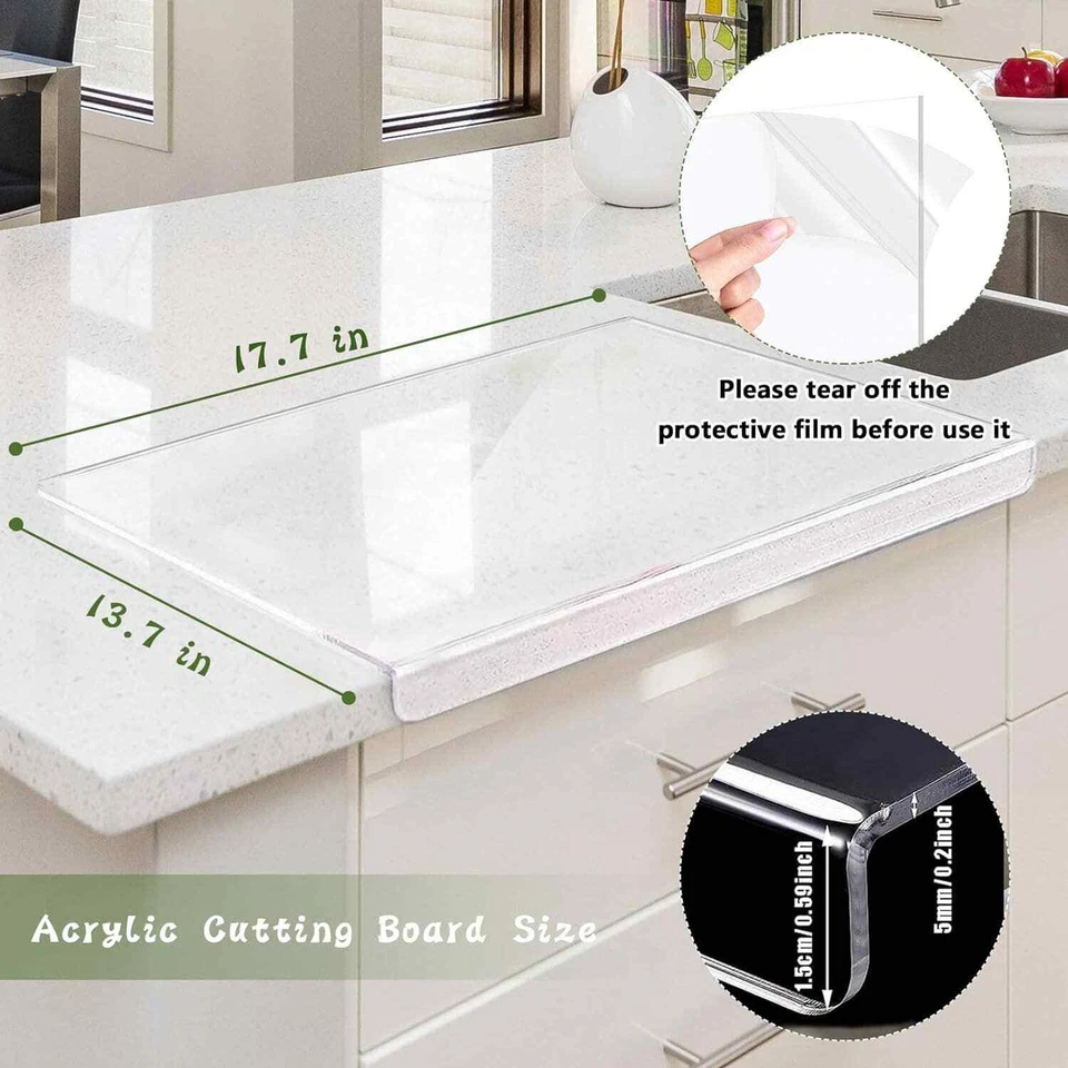 透明亚克力厨房切割板-防滑,易于清洁,18x14 英寸 — 第 4/4 张图片
