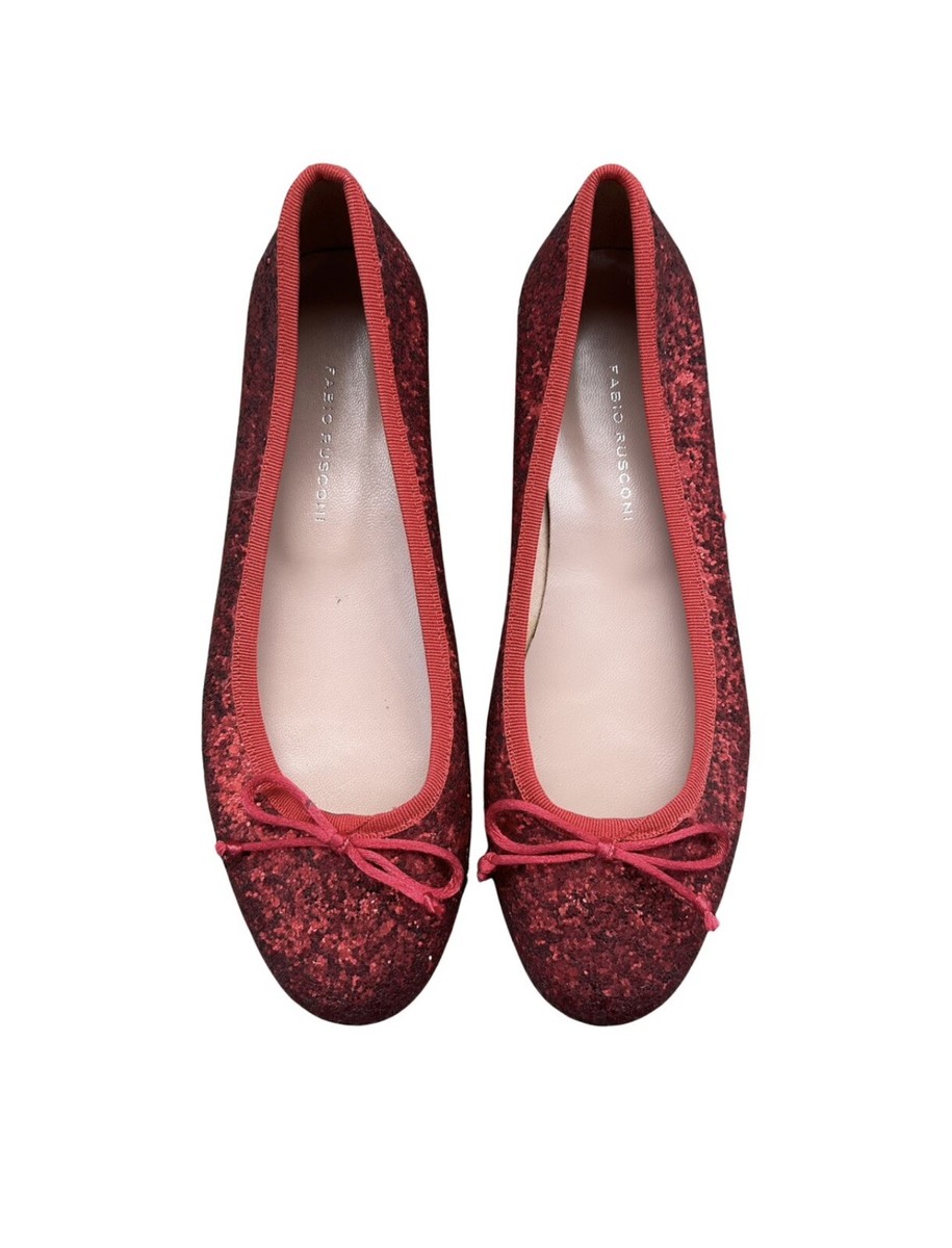 New $315 Fabio Rusconi Red Ruby Glitter Ballet Bow Flats EU 37 US 