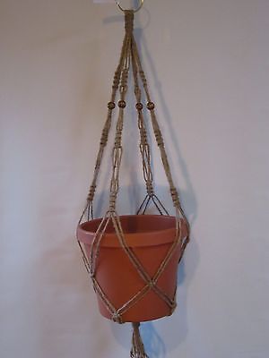 MACRAME PLANT HANGER 20in FRIENDSHIP NATURAL JUTE with Beads
