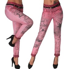 Hose Jeans Chino Damen USA Amerika Druck Print Hüfthose Stretch Röhrenjeans