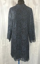 Warehouse Lace Overlay Navy&Black knee length Dress sheer sleeve Size 14