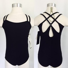 SO DANCA Girls Microfiber Twin Strap Leotard w/ Crystal, Black, Size 4-6, NWT