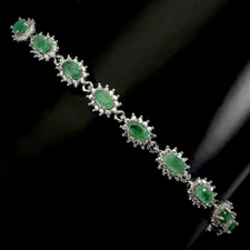 925 Sterling Silver Bracelet Oval Emerald 5x3mm Natural Gemstone Jewelry 9 In