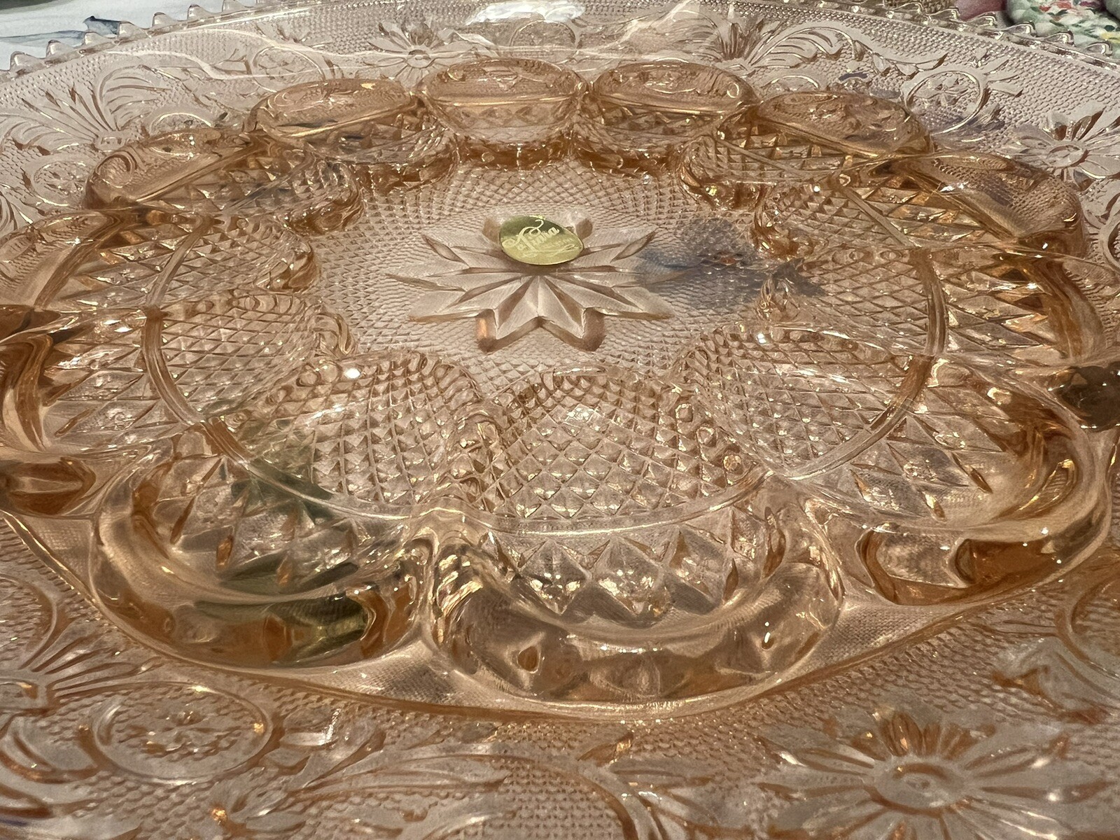 Indiana Glass Tiara Sandwich Glass Pink Deviled Egg Plate 12" Vintage
