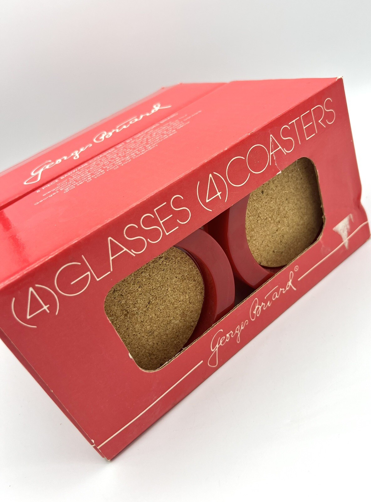 Vtg Box Set Georges Briard Christmas Tree Double Old Fashion Glasses Coaster