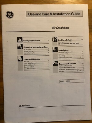 GE Air Conditioner Model ASP05 Installation/Operation Guide ''Manual Only''