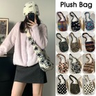 Women Winter Plush Leopard Floral Print Shoulder Crossbody Bags Tote Bucket Bags