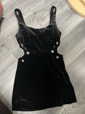 ZARA SIZE M BLACK VELVET MINI DRESS WAIST CUT OUT EMBELLISHED GEMSTONES