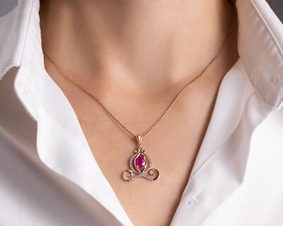 1,30 Karat roter Rubin ovaler & natürlicher Diamant Anhänger | F-G/VS-SI | 14k Rotgold