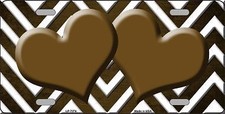 Brown White Hearts Chevron Rubbed Metal Novelty License Plate Tag Lp7076