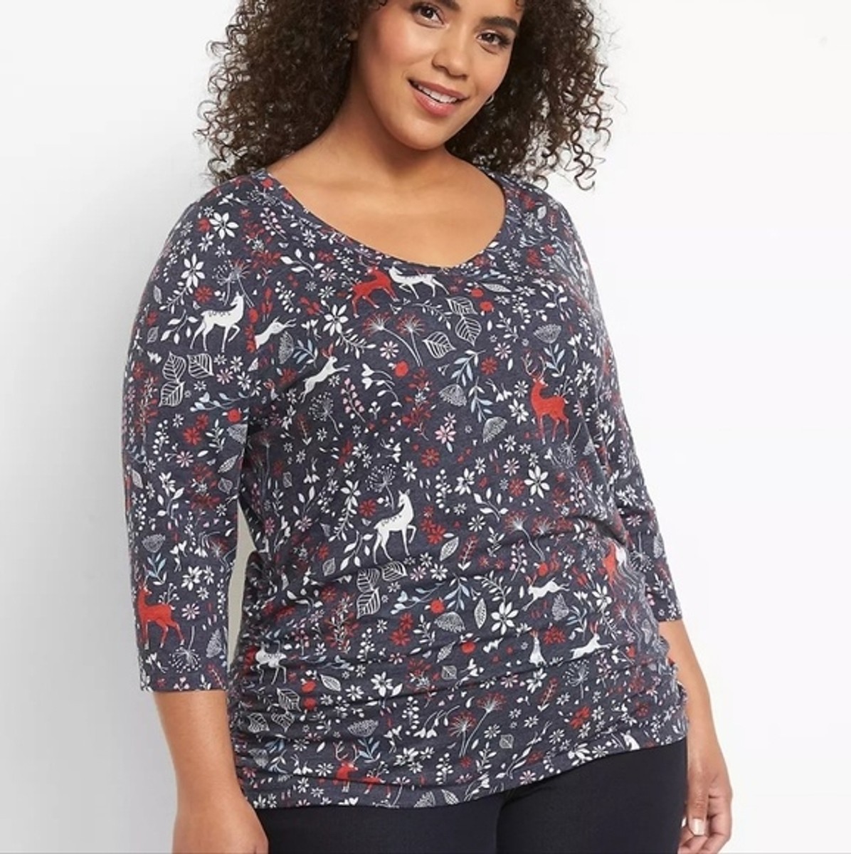 three quarter sleeve side ruched tee