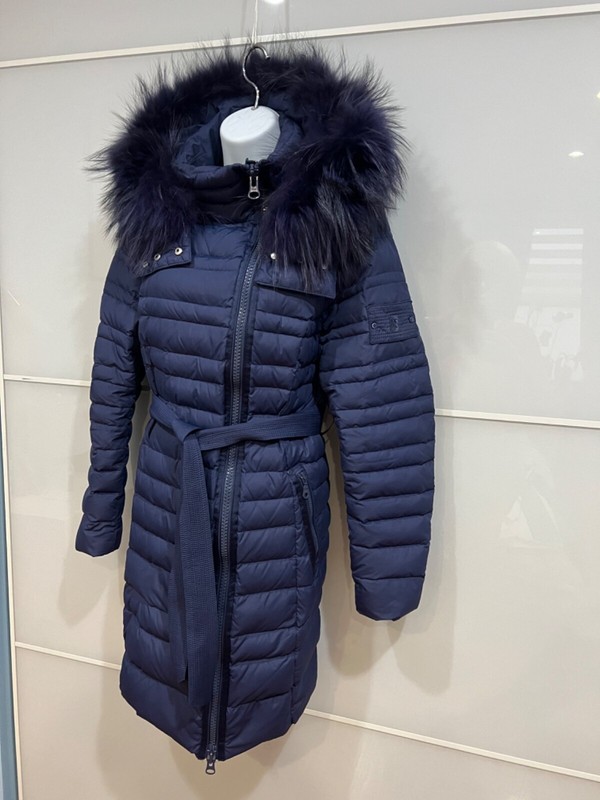 Miss Sun Very Warm Hooded Belted Puffer Blue Coat  Zip Down Pockets Size S-M