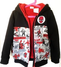 Marvel Spiderman Boy Sherpa Lined Bomber Hoodie Jacket Comic Graphic Size 7