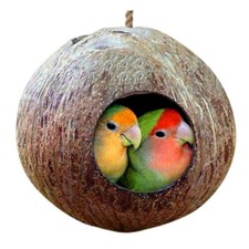 2 Pet Natural Coconut Shell Bird Nest House Hut Cage Feeder Parrot Parakeet Toy