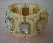 Wedding Bridal Accessory Stretch Bracelet Faux Coral  & Crystals Gold Tone NEW