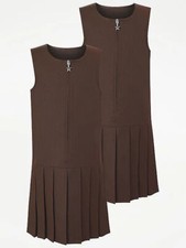 Pack of 2 Girls Uniform Zip Pinny Drop Waist Pleat School Pinafore Dress G