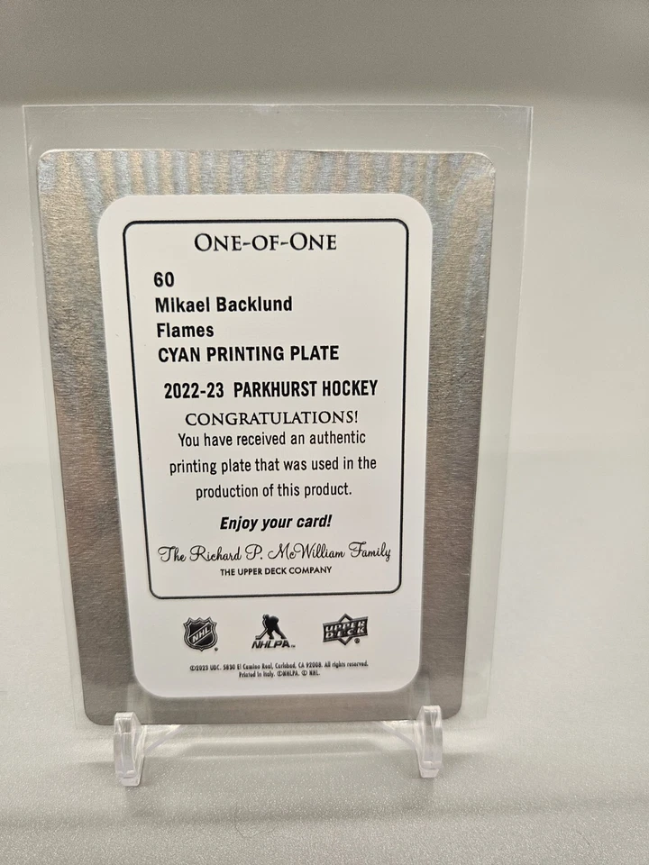 2022-23 Parkhurst MIKAEL BACKLUND Cyan Printing Plate 1/1 Calgary Flames - Image 2 of 2