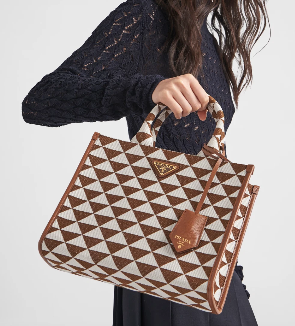 Prada Symbole triangle-print tote bag - Brown