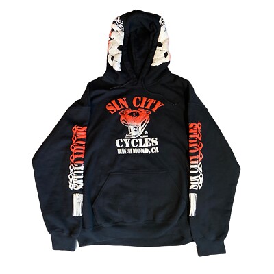 こ*ー様 Sin City Cycles スカルデザインパーカー Sin City Cycles Black Skull Hoodie Flame Hooded Sweatshirt Biker