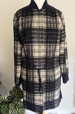 Cacharel Navy Cream Plaid Coatigan Coat - Size 12 - Autumn Winter